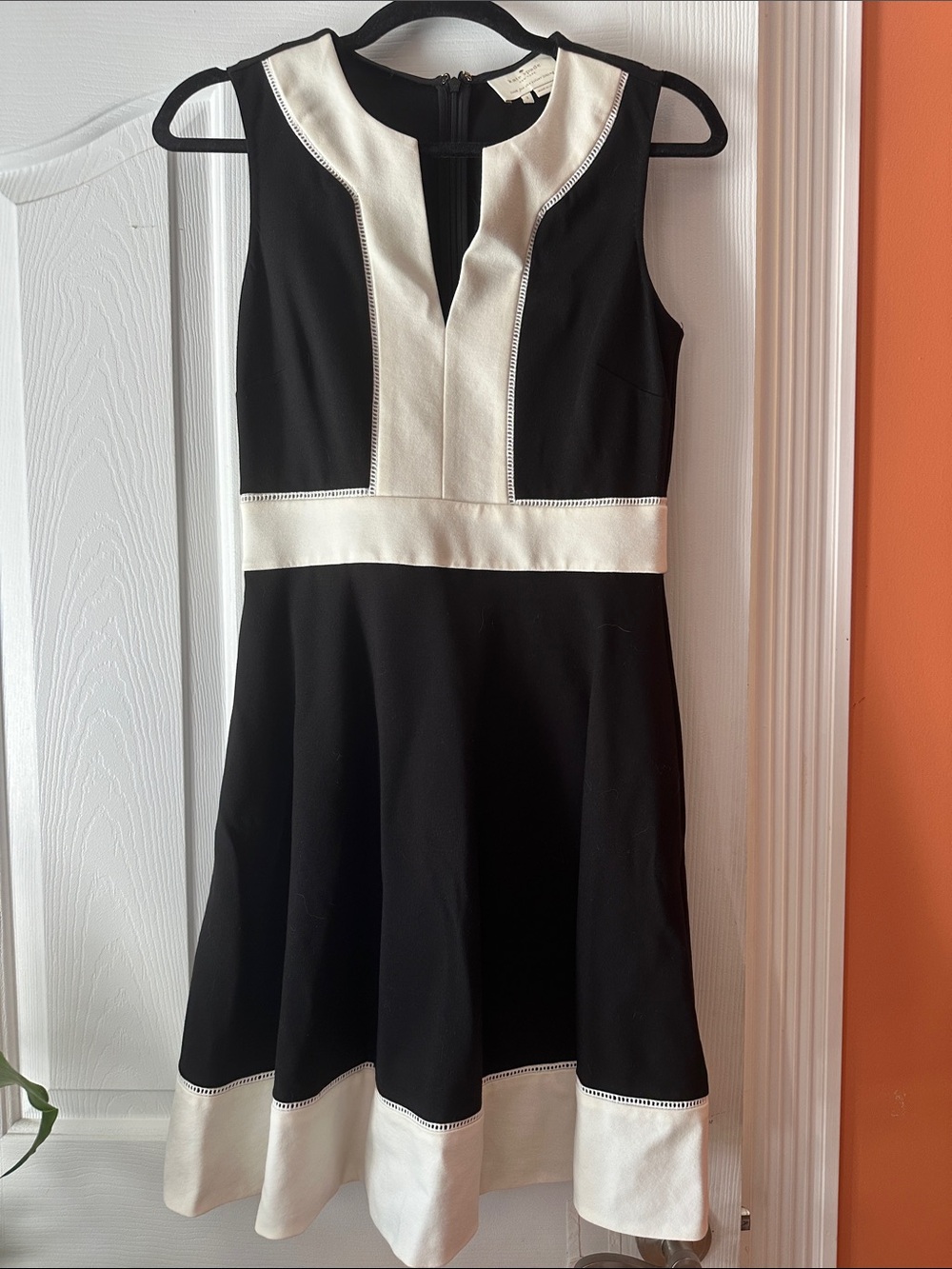 kate spade Black and White Sleeveless Fit-and-Flare Midi Dress